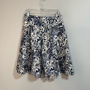 Ralph Lauren Blue and White A LIne Flare Skirt Knee-Length